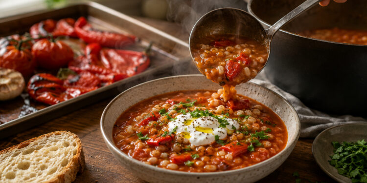 Smoky Roasted Tomato, Red Pepper and Barley Soup