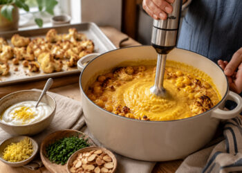 Saffron Cauliflower and Chickpea Soup with Lemon Yogurt