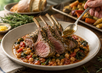 Herb-Crusted Rack of Lamb with Rosemary Chickpea Stew