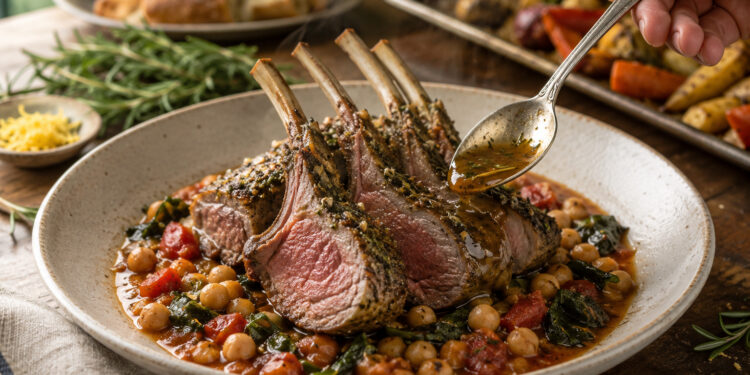 Herb-Crusted Rack of Lamb with Rosemary Chickpea Stew