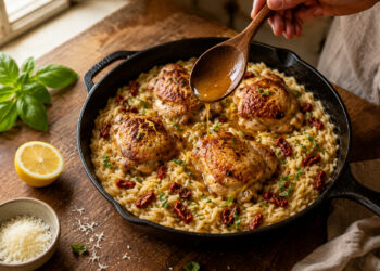 Skillet Roasted Chicken with Sun-Dried Tomato Orzo