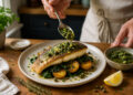 Pan-Seared Sea Bass with Olive-Caper Gremolata