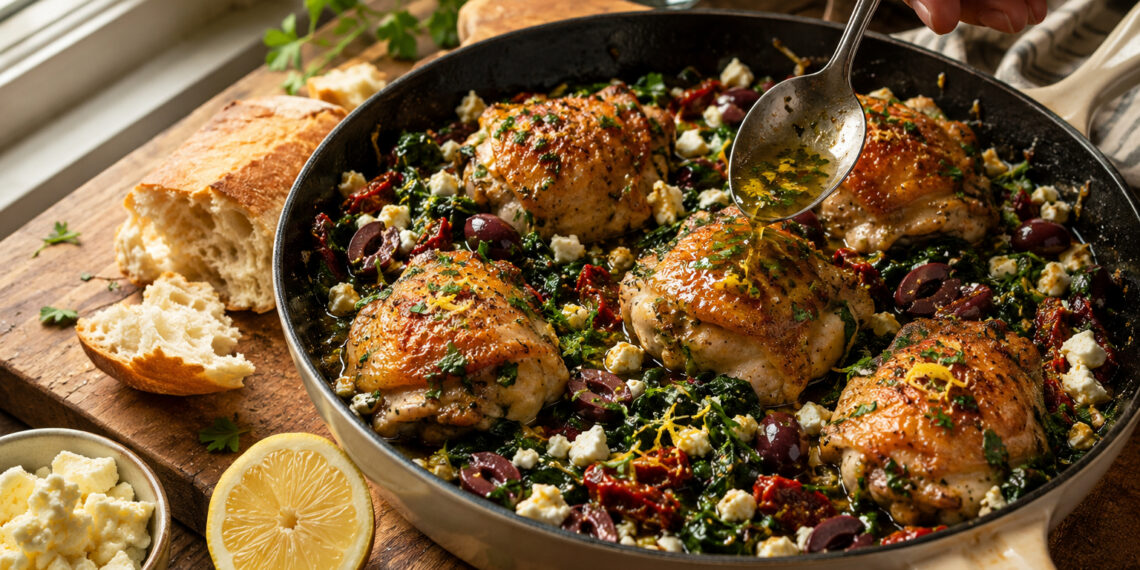 Mediterranean Baked Chicken with Spinach, Olives, and Feta