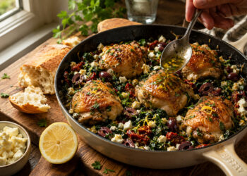 Mediterranean Baked Chicken with Spinach, Olives, and Feta