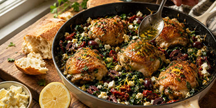 Mediterranean Baked Chicken with Spinach, Olives, and Feta