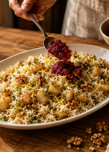 Autumn Spiced Pear and Walnut Pilaf with Cranberry Chutney