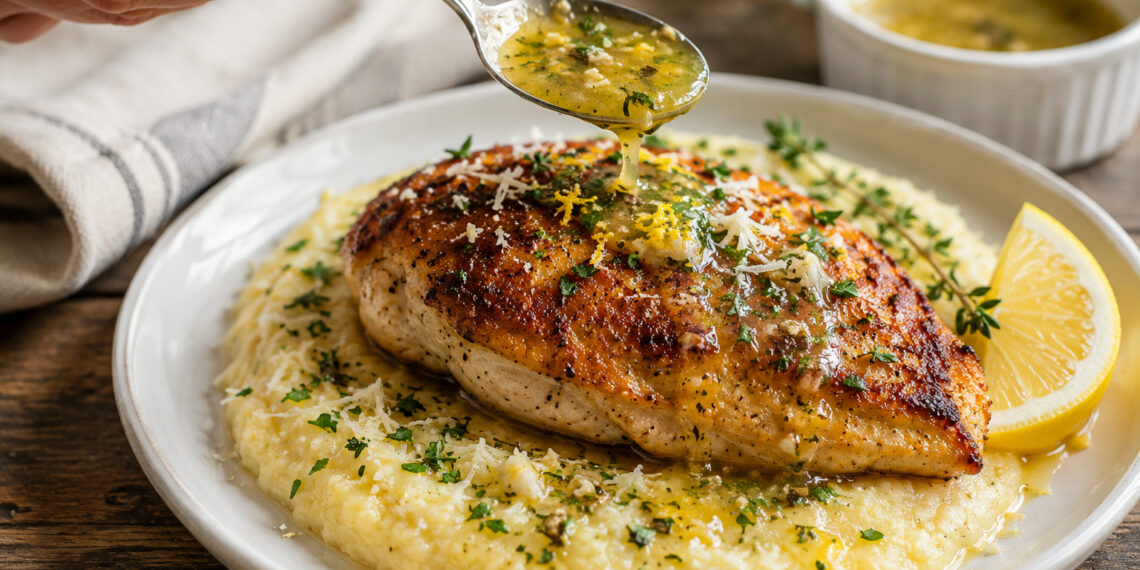 Seared Lemon-Thyme Chicken with Creamy Parmesan Polenta