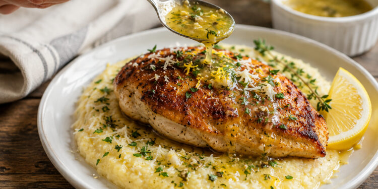 Seared Lemon-Thyme Chicken with Creamy Parmesan Polenta