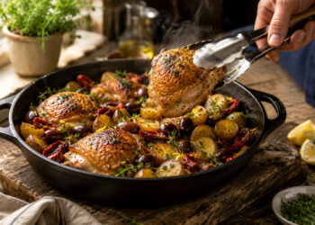 One-Skillet Mediterranean Chicken with Olive Potatoes
