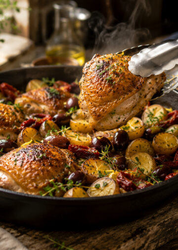One-Skillet Mediterranean Chicken with Olive Potatoes