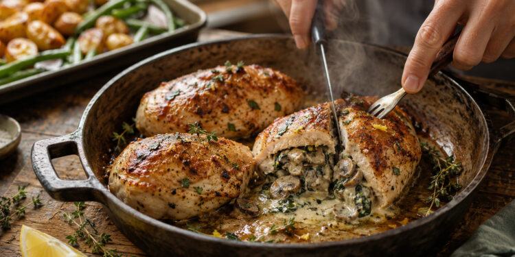 Creamy Mushroom and Spinach Stuffed Chicken Breasts