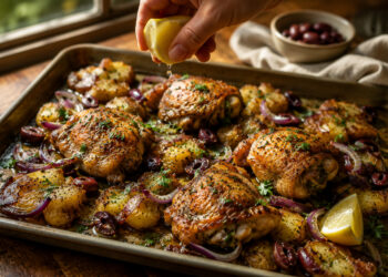 Mediterranean Lemon-Olive Chicken with Crispy Smashed Potatoes
