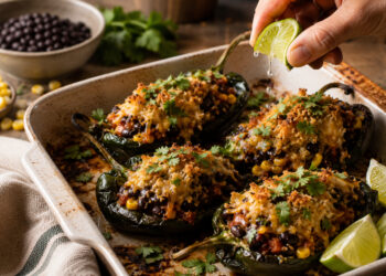 Chipotle Black Bean and Corn Stuffed Poblano Peppers