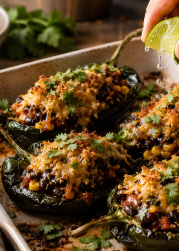 Chipotle Black Bean and Corn Stuffed Poblano Peppers