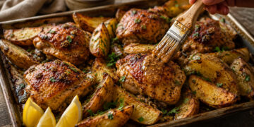 Dijon Baked Chicken with Crispy Herb Potato Wedges