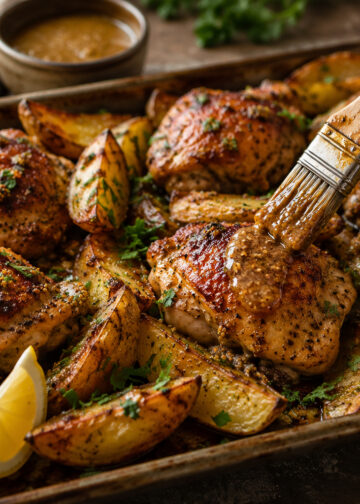 Dijon Baked Chicken with Crispy Herb Potato Wedges