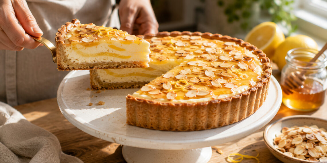 Lemon Mascarpone Tart with Honeyed Almond Crust