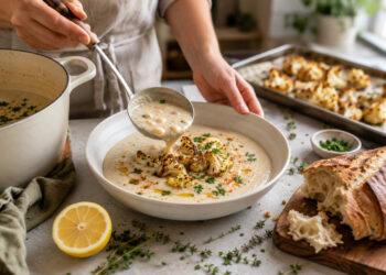 Creamy Roasted Cauliflower and White Bean Soup