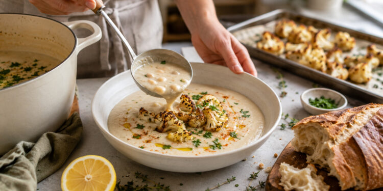 Creamy Roasted Cauliflower and White Bean Soup