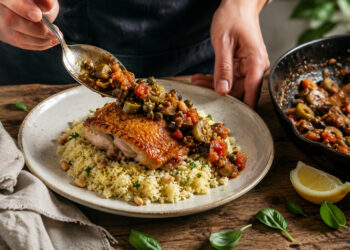 Sicilian Chicken with Olive Caponata and Lemon Couscous