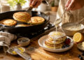Buttermilk Lemon Poppy Seed Skillet Pancakes with Yogurt Glaze