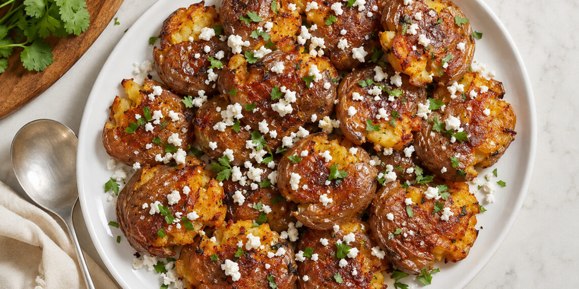 Crispy Smashed Potatoes with Harissa Vinaigrette