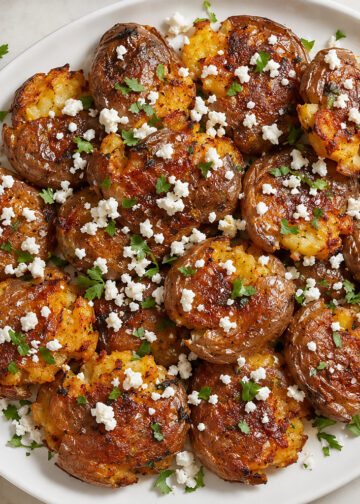 Crispy Smashed Potatoes with Harissa Vinaigrette