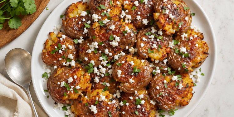 Crispy Smashed Potatoes with Harissa Vinaigrette