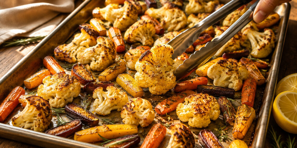 Sheet Pan Lemon-Rosemary Roasted Cauliflower and Carrots