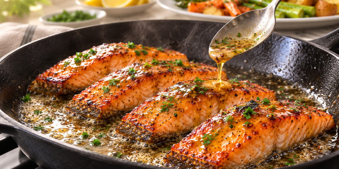 Pan-Seared Mustard Maple Salmon with Crispy Skin
