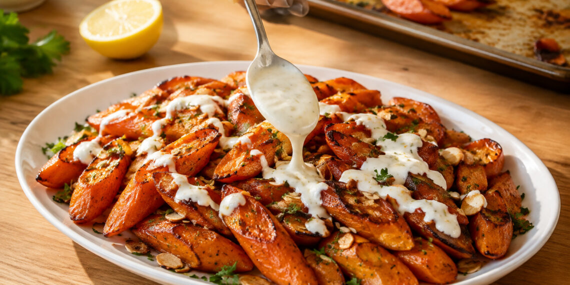 Crispy Harissa Roasted Carrots with Yogurt Drizzle