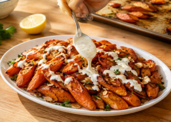 Crispy Harissa Roasted Carrots with Yogurt Drizzle