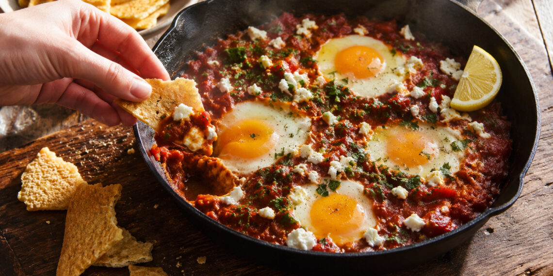 Smoky Tomato and Feta Shakshuka with Semolina Crisps