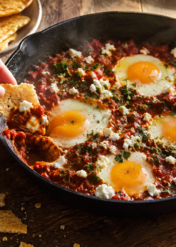 Smoky Tomato and Feta Shakshuka with Semolina Crisps