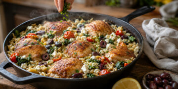 One-Pan Mediterranean Chicken with Lemon Orzo