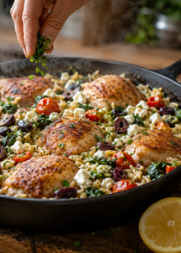 One-Pan Mediterranean Chicken with Lemon Orzo