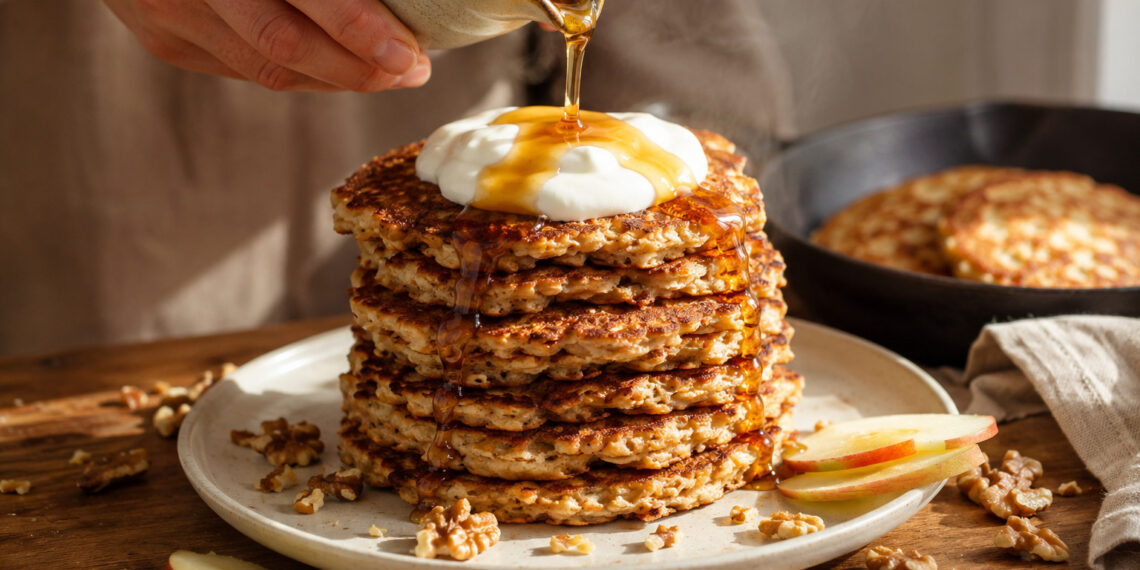 Crispy Buckwheat and Apple Breakfast Pancakes with Yogurt