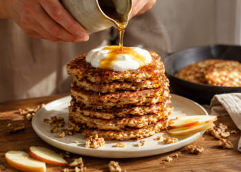 Crispy Buckwheat and Apple Breakfast Pancakes with Yogurt