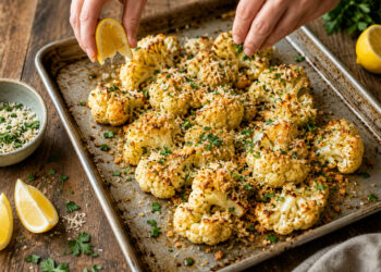 Roasted Garlic Parmesan Cauliflower with Crispy Herbs