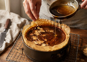 Honey Almond Basque Cheesecake with Brown Butter Swirl