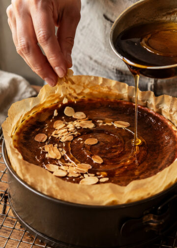 Honey Almond Basque Cheesecake with Brown Butter Swirl