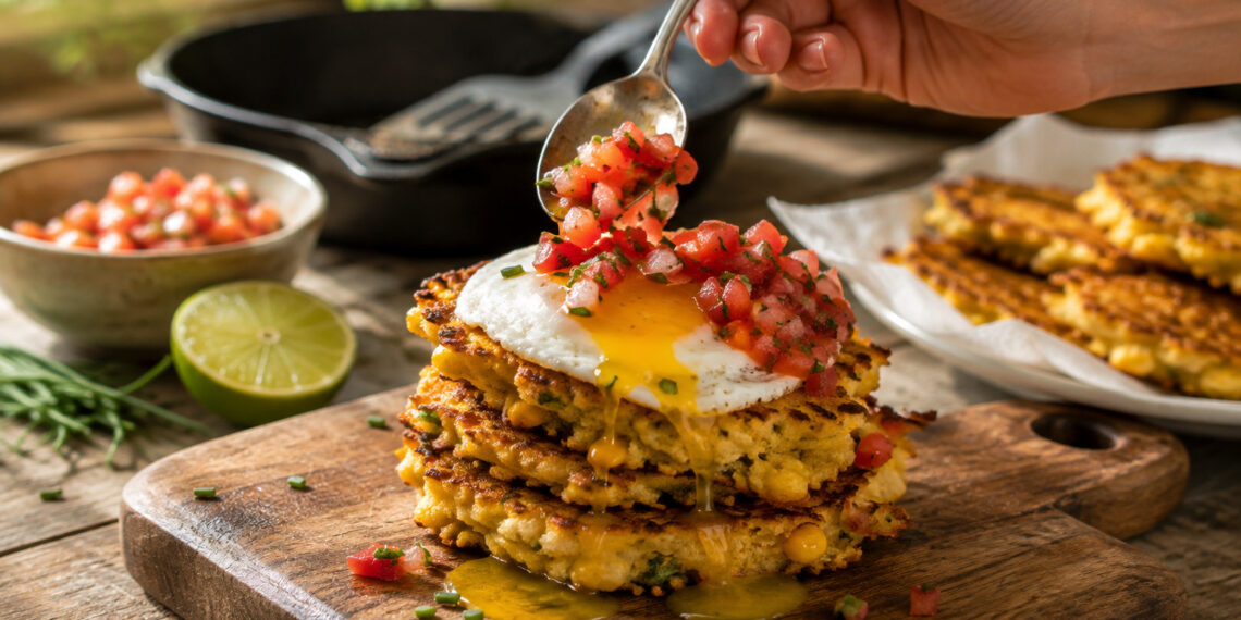 Cornmeal Chive Breakfast Fritters with Fresh Tomato Salsa