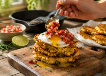 Cornmeal Chive Breakfast Fritters with Fresh Tomato Salsa