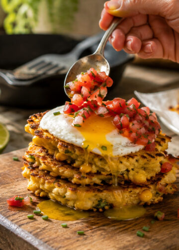 Cornmeal Chive Breakfast Fritters with Fresh Tomato Salsa