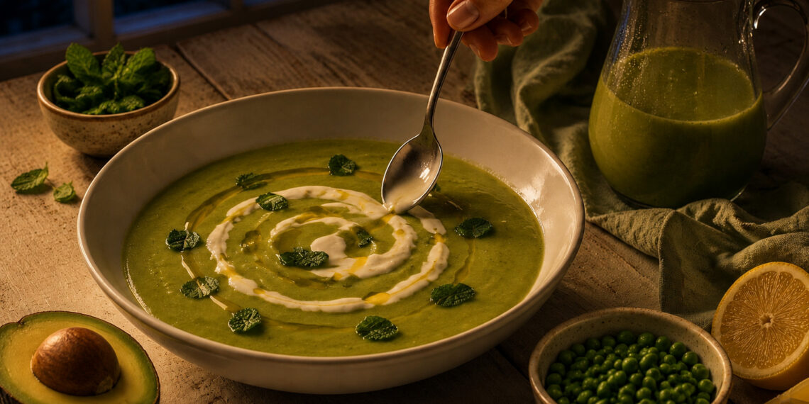 Chilled Avocado and Pea Soup with Lemon Yogurt