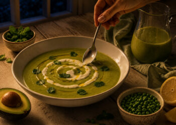 Chilled Avocado and Pea Soup with Lemon Yogurt