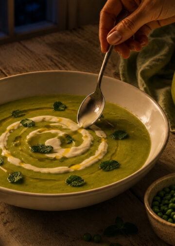 Chilled Avocado and Pea Soup with Lemon Yogurt