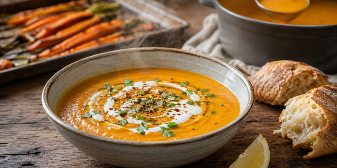 Velvety Roasted Carrot and Ginger Soup with Yogurt