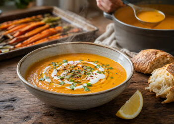 Velvety Roasted Carrot and Ginger Soup with Yogurt