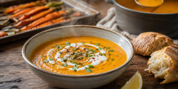 Velvety Roasted Carrot and Ginger Soup with Yogurt
